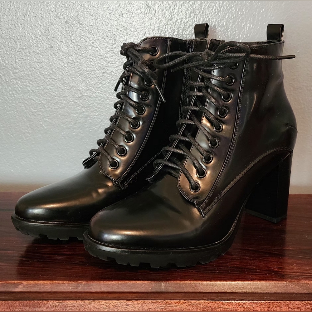 Leila Stone Glossy Black Heeled Boots